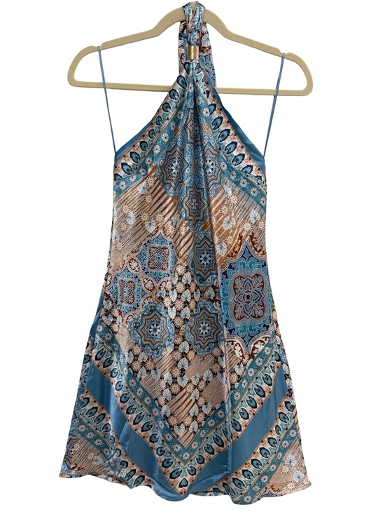 Thirty Thirty Dresses & Skirts - Thirty Thirty Paisley Halter Mini Dress Blue Tan S NWT
